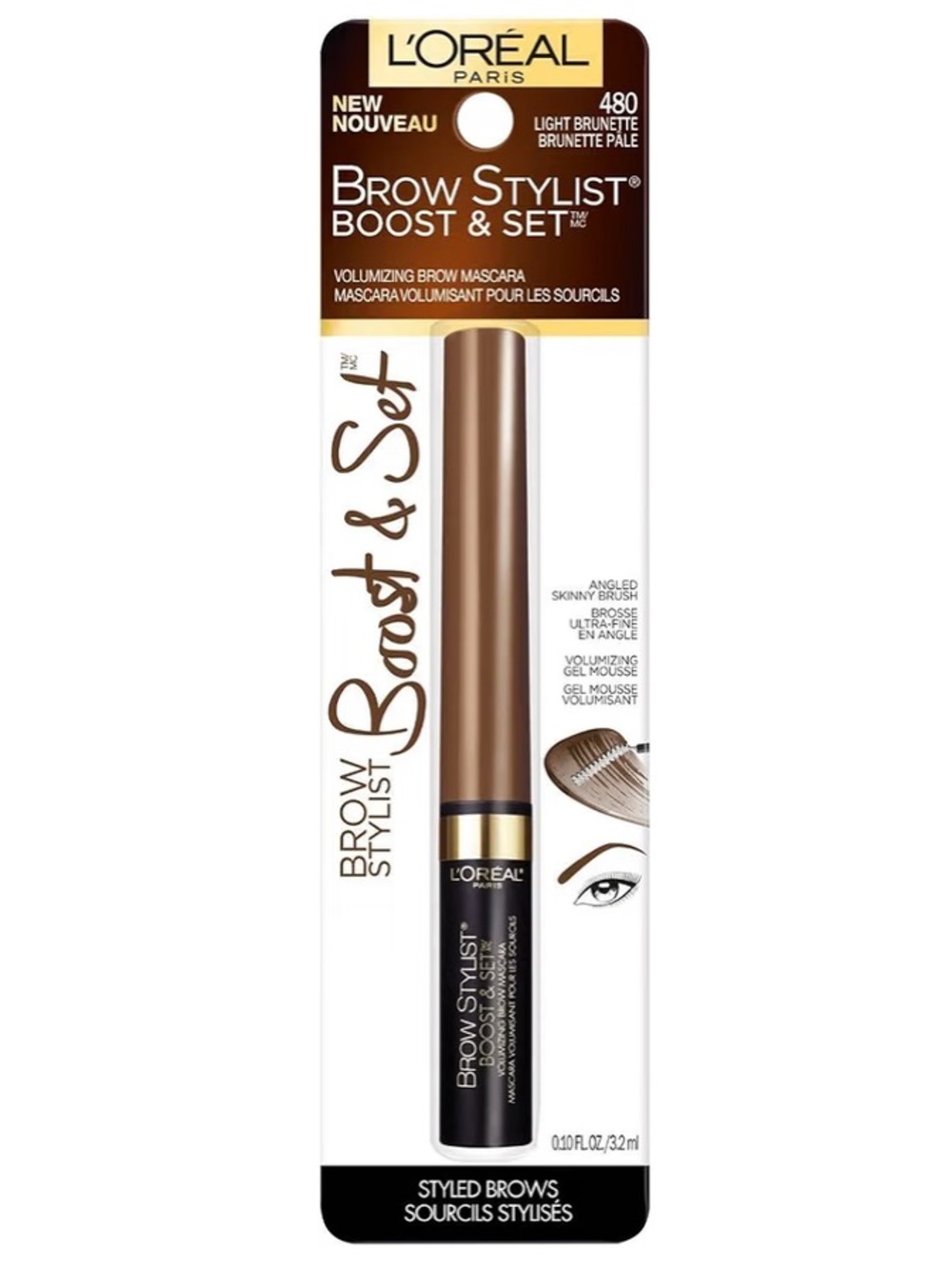 L'Oreal Brow Stylist Boost and Set Brow Mascara- Light Brunette, NEW